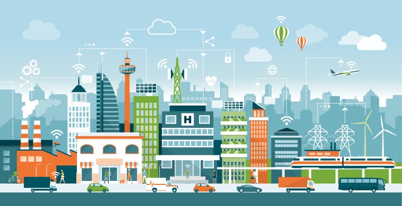 animated smart city with traffic