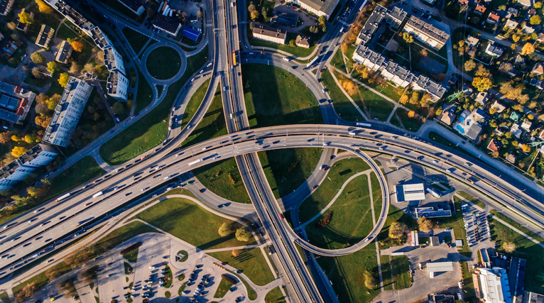 birds eye view of highway overpass