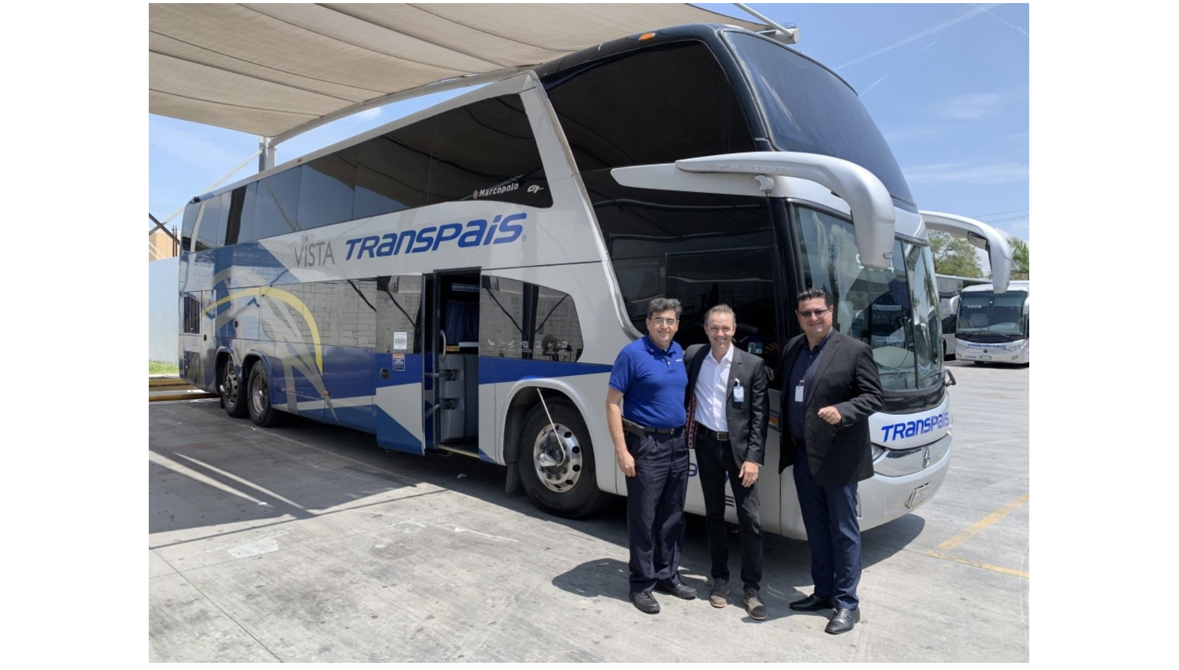 VANTIQ CMO Blaine Mathieu in front of high tech luxyury Transpais bus