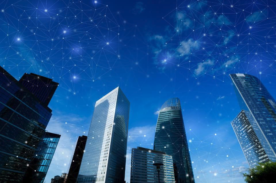 skyscrapers connected by iot sensors