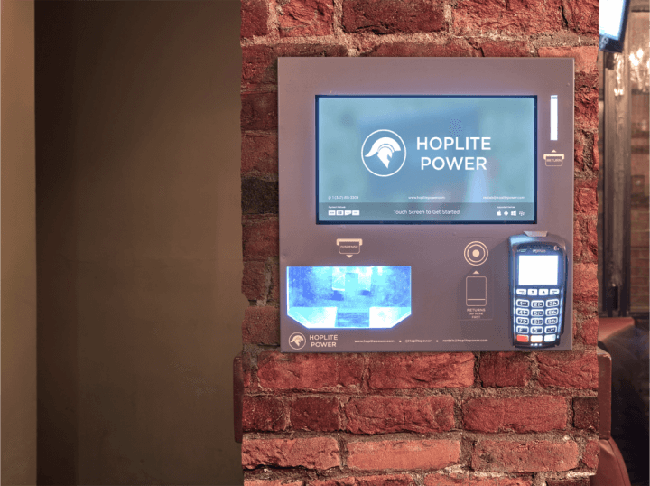 a display of what hoplite power's device looks like on the wall