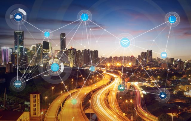 smart city shown with multiple different sensors