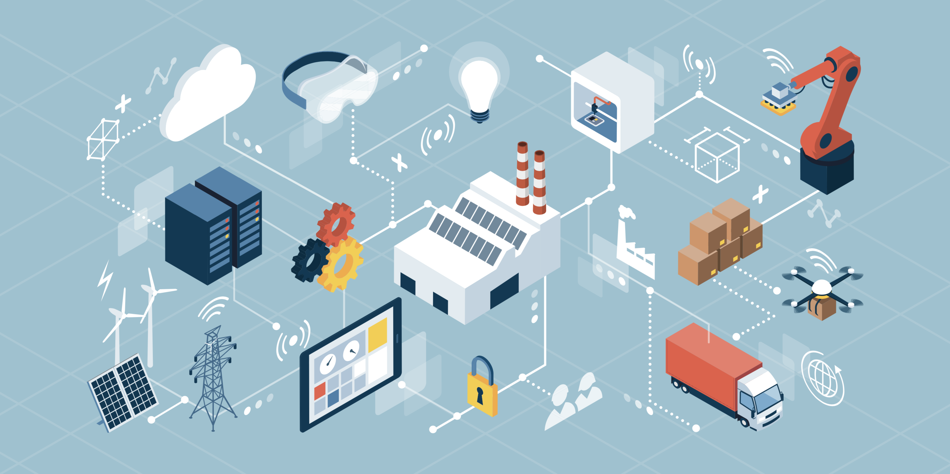 animation of smart manufacturing factory and supply chain